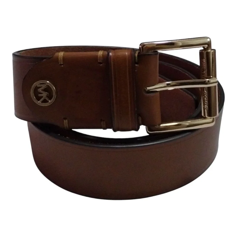 Michael Kors Women's M Logo Burnished‎ Leather Belt Brown